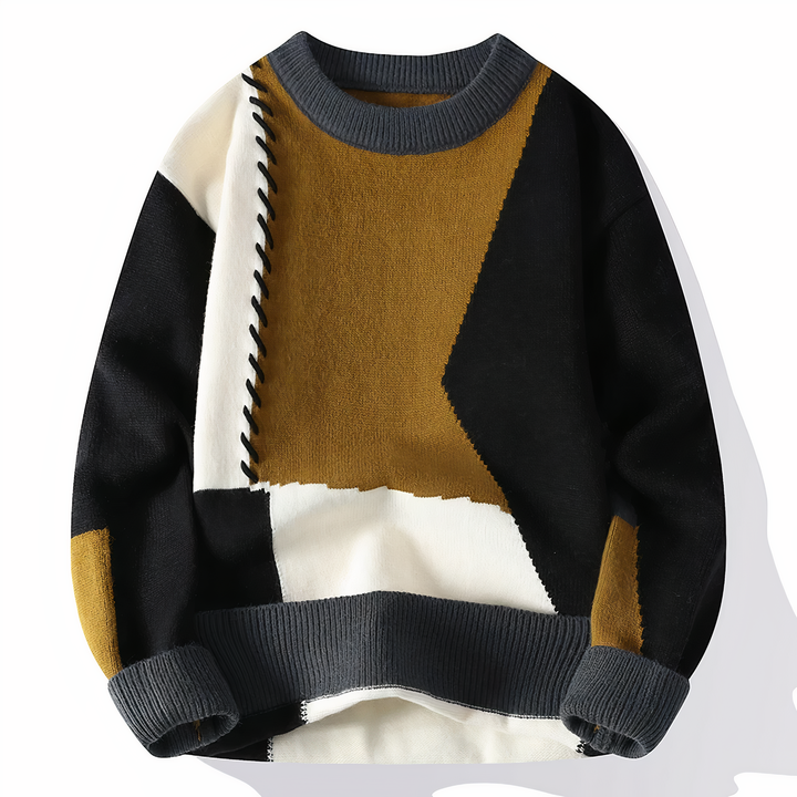 Patchwork Men's Sweater - Jasper-Black and Yellow-XS-Nora Luxe