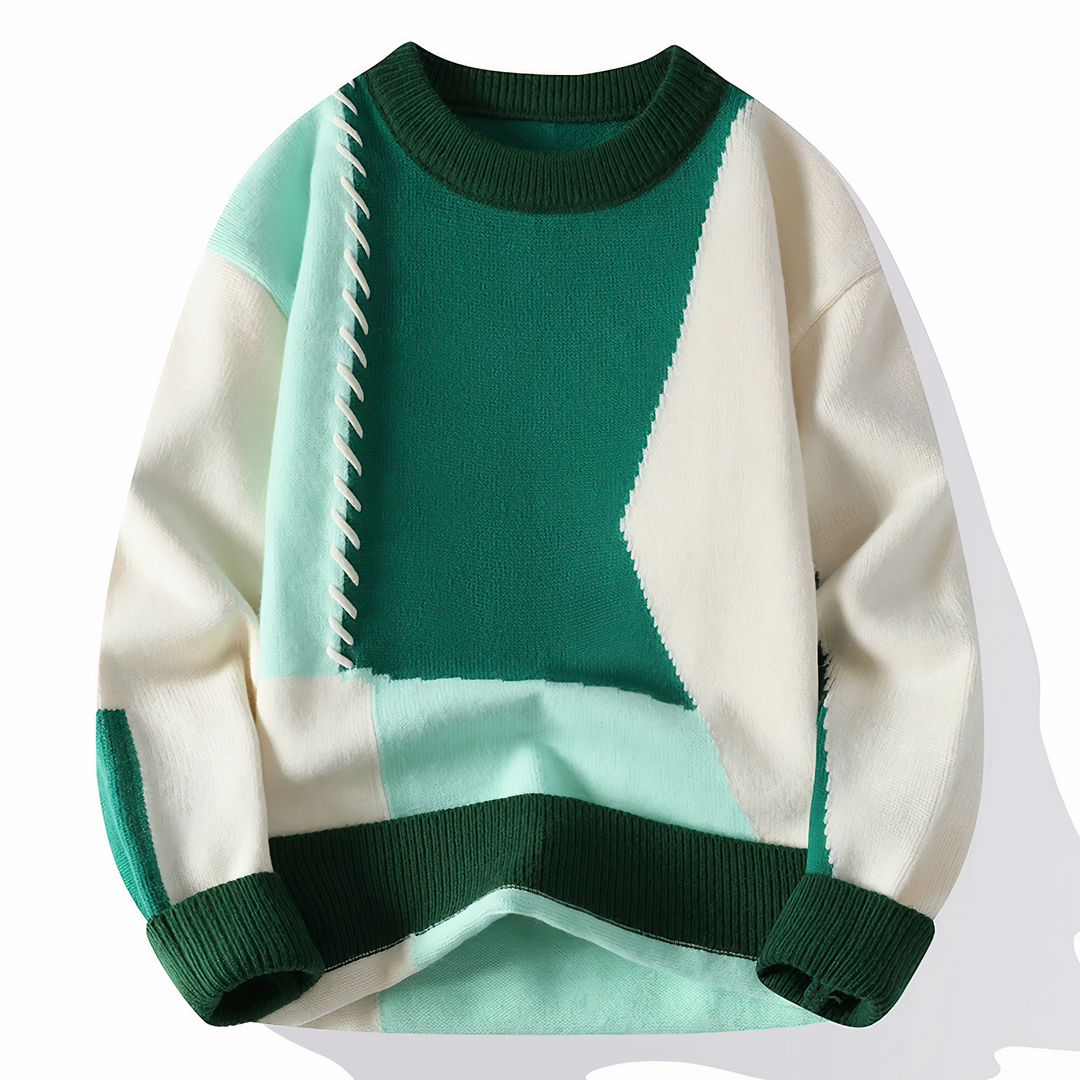 Patchwork Men's Sweater - Jasper-White Green-XS-Nora Luxe