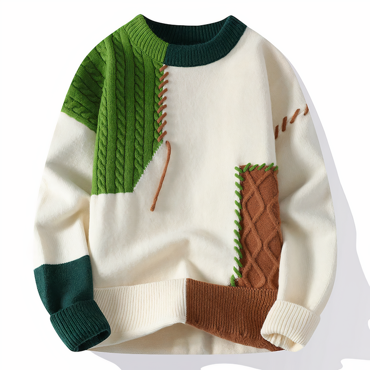 Patchwork Men's Sweater - Jasper-White Light Green-XS-Nora Luxe