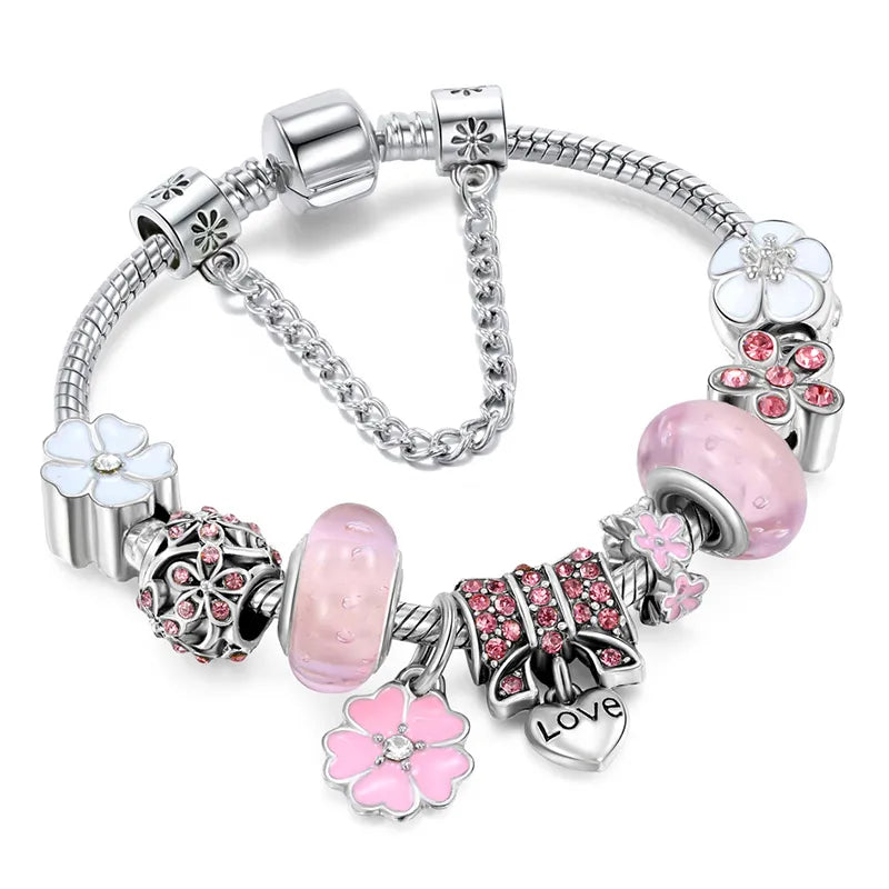 Peach Blossom Charm Bracelet | Elegant & Delicate Design-Pink-Nora Luxe