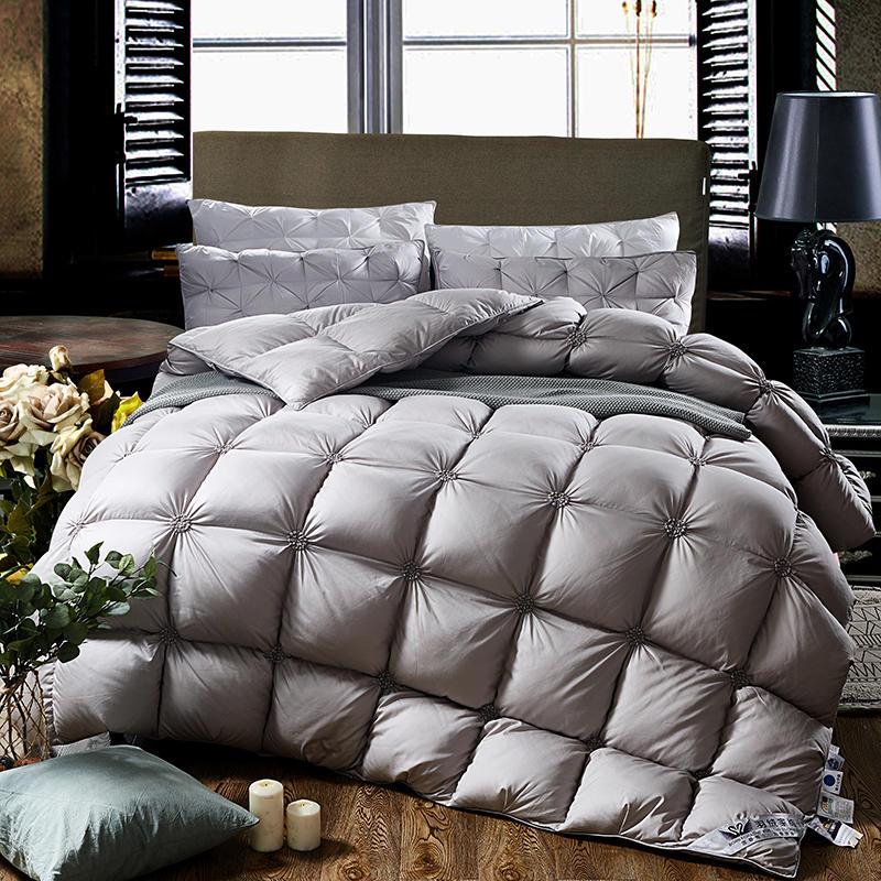 Piped Duvet made of 100% Goose Down - PlumeLux-Gray-90.55 in 6.61 lbs-Nora Luxe