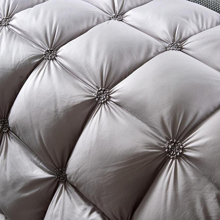 Piped Duvet made of 100% Goose Down - PlumeLux-Gray-90.55 in 6.61 lbs-Nora Luxe