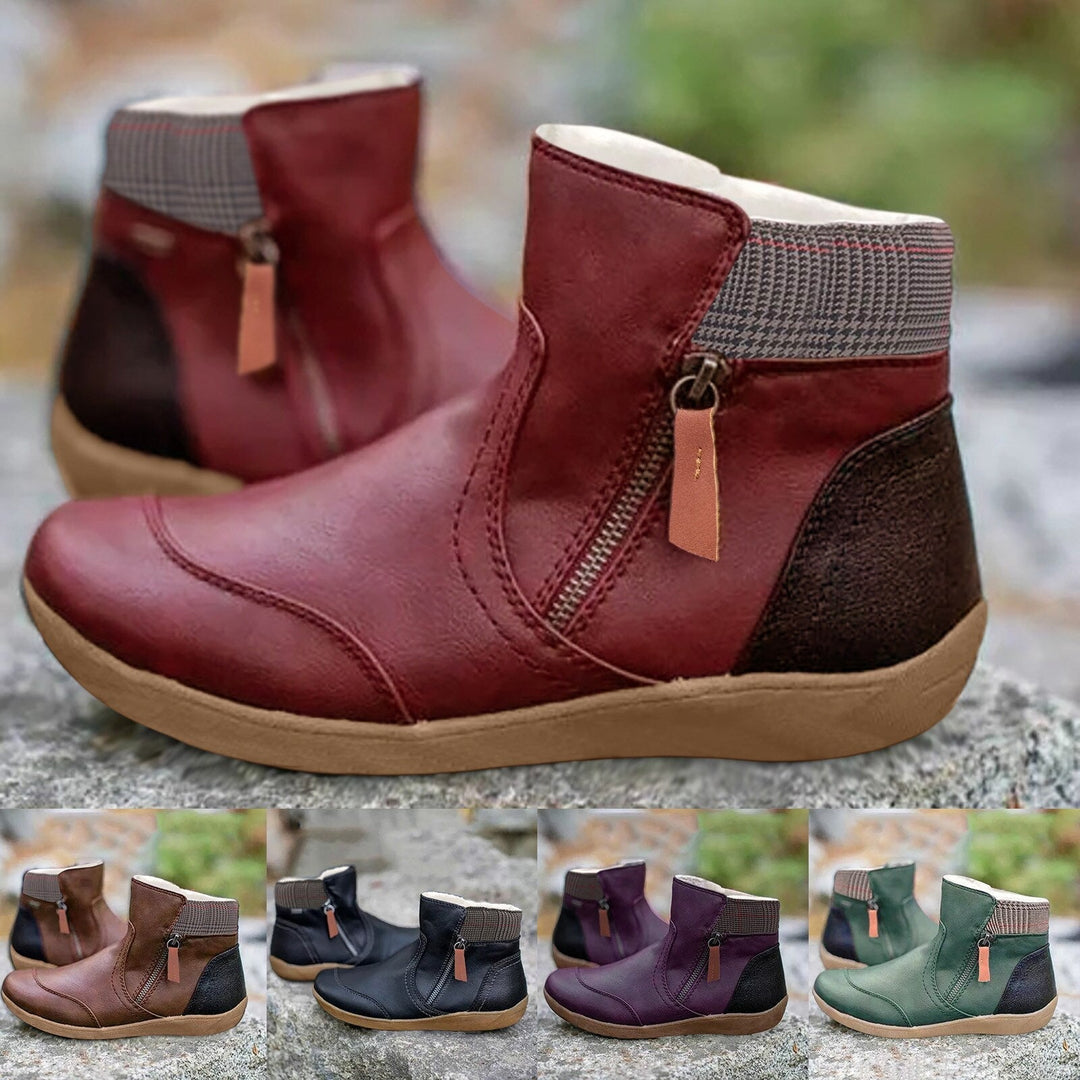 Plain Colored Ankle Boots - WarmStep-Bordeaux red-2.5-Nora Luxe