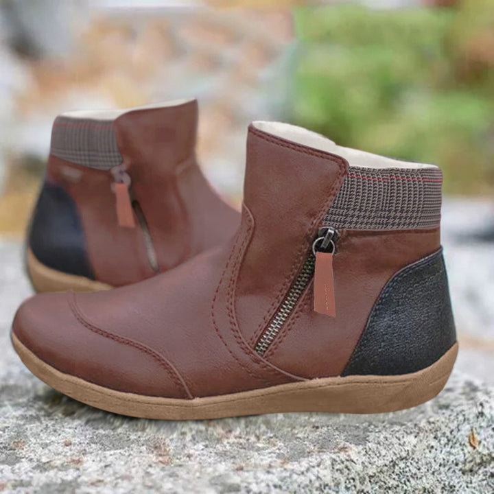 Plain Colored Ankle Boots - WarmStep-Brown-2.5-Nora Luxe