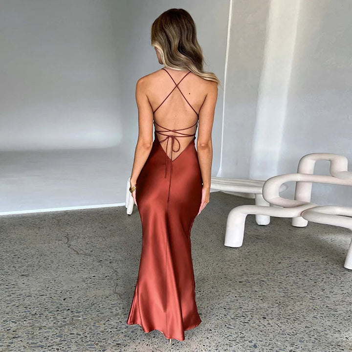 Plain Maxi Dress with Side Split – Nayla-Red-S-The Livary