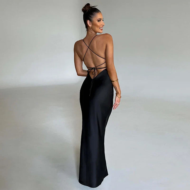 Plain Maxi Dress with Side Split – Nayla-Red-S-The Livary