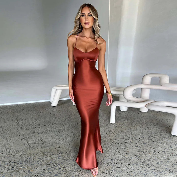 Plain Maxi Dress with Side Split – Nayla-Red-S-The Livary
