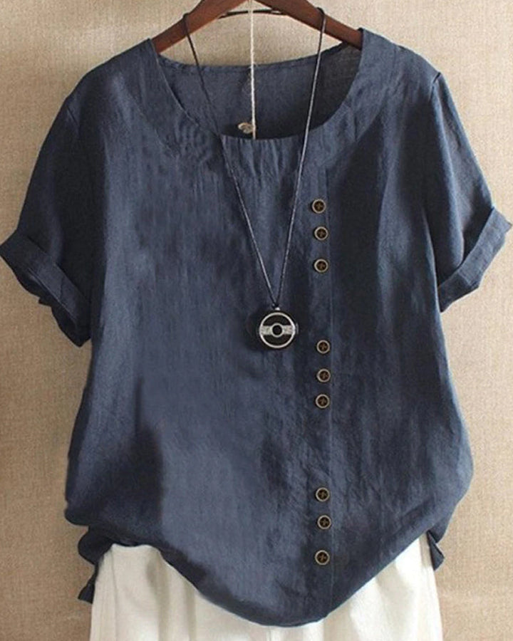 Plain T-Shirt with Short Sleeves and Round Neck – Samantha-Blue-S-The Livary
