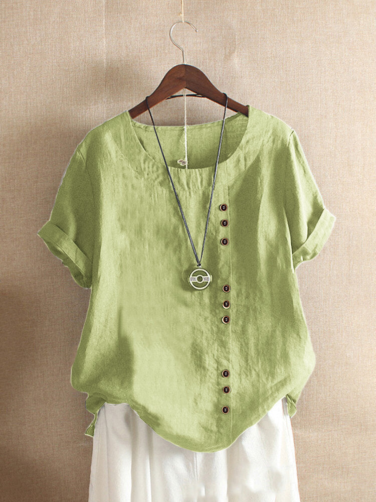 Plain T-Shirt with Short Sleeves and Round Neck – Samantha-Mint green-S-The Livary