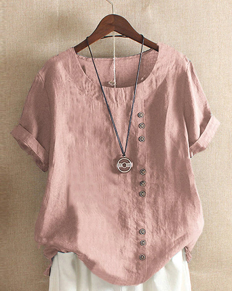 Plain T-Shirt with Short Sleeves and Round Neck – Samantha-Pink-S-The Livary