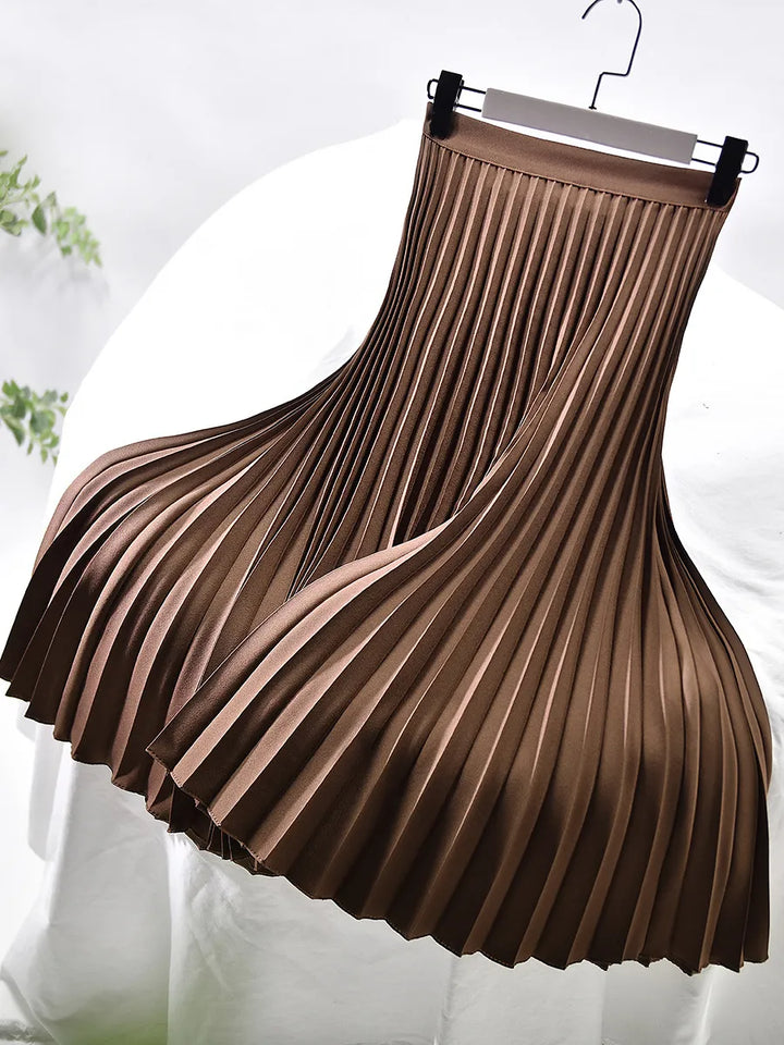 Pleated A-line skirt – Aurelia-Brown-S-Nora Luxe