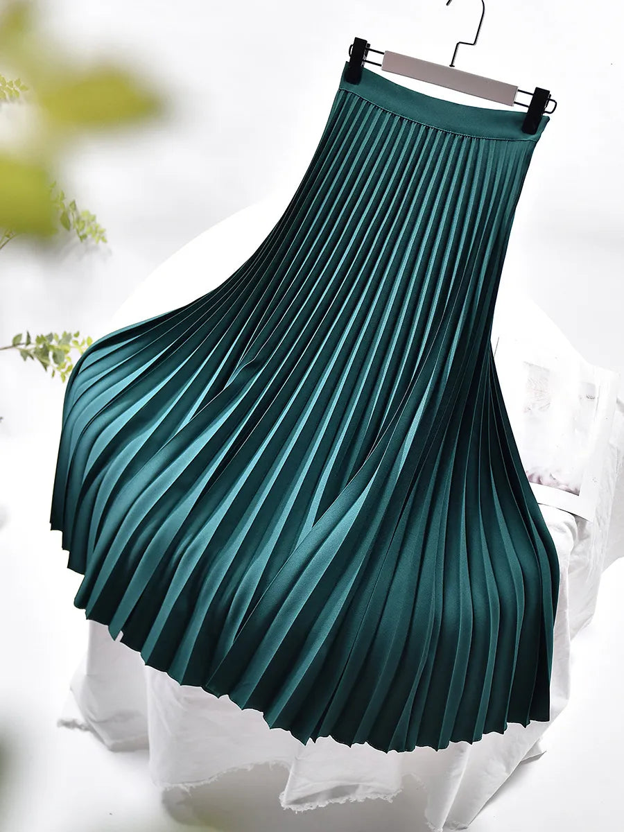Pleated A-line skirt – Aurelia-Green-S-Nora Luxe