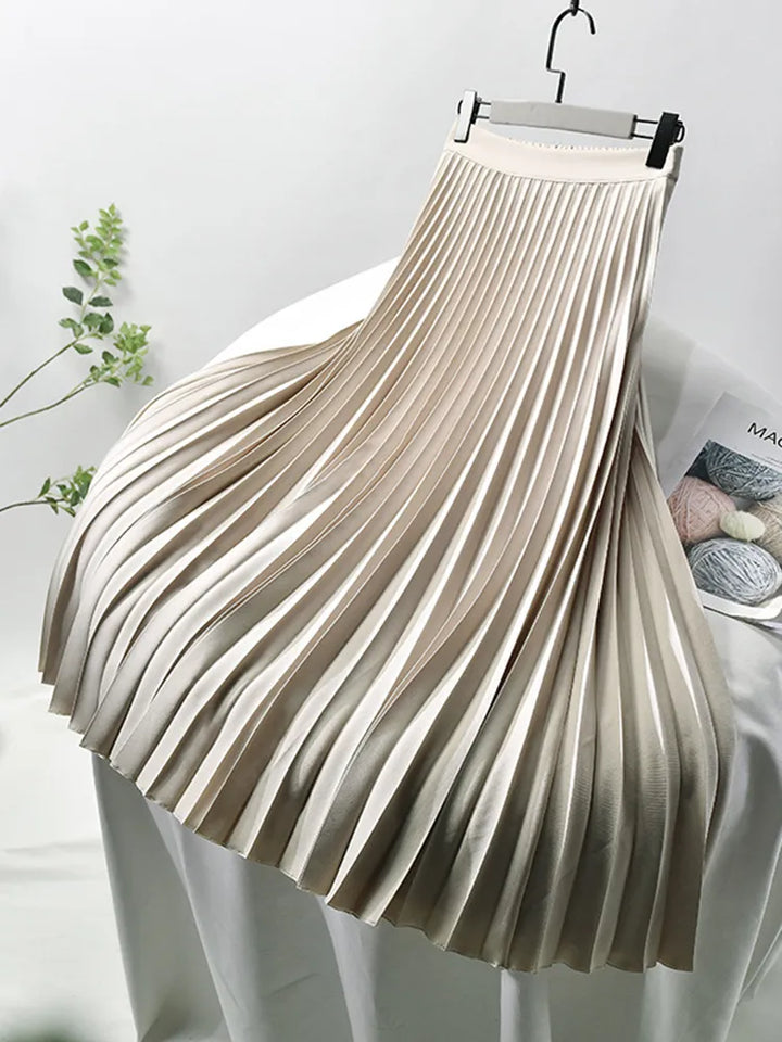 Pleated A-line skirt – Aurelia-Khaki-S-Nora Luxe