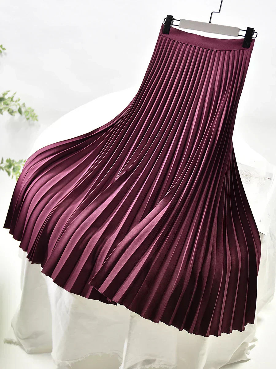 Pleated A-line skirt – Aurelia-Wine red-S-Nora Luxe