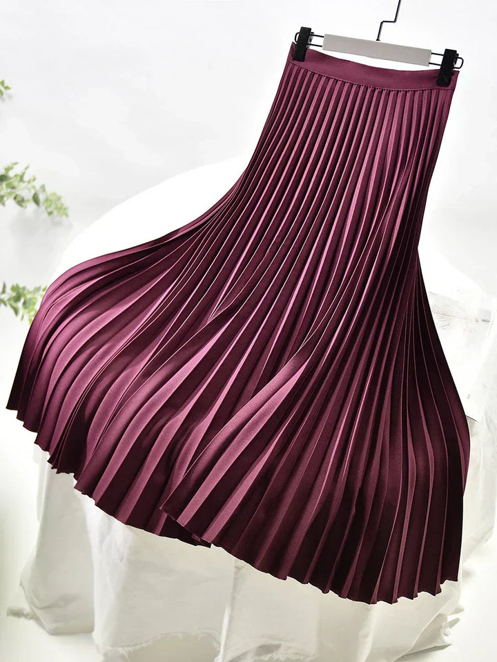 Pleated A-line skirt – Aurelia-Wine red-S-Nora Luxe