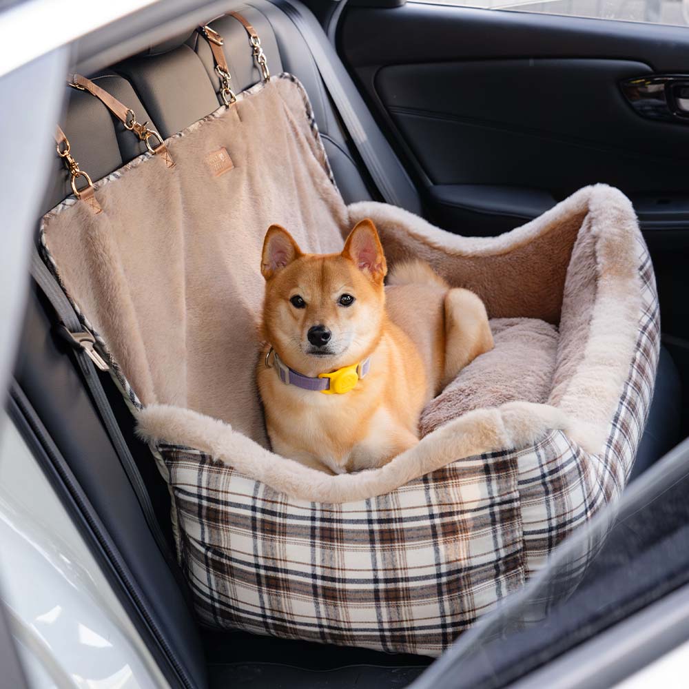 Plush Car Seat for Pets – RideSafe CozySeat-Khaki-Single-Nora Luxe