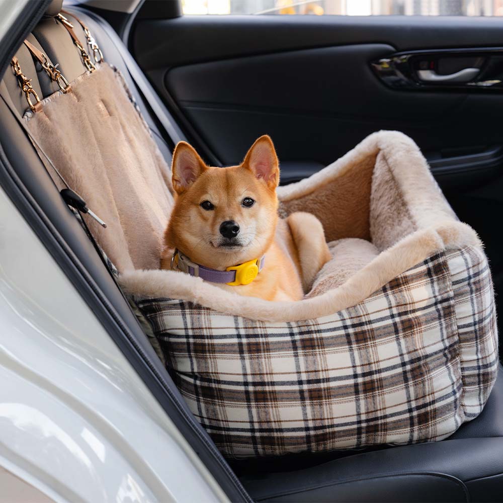 Plush Car Seat for Pets – RideSafe CozySeat-Khaki-Single-Nora Luxe