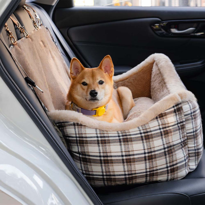 Plush Car Seat for Pets – RideSafe CozySeat-Khaki-Single-Nora Luxe