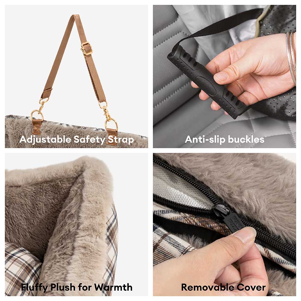 Plush Car Seat for Pets – RideSafe CozySeat-Khaki-Single-Nora Luxe