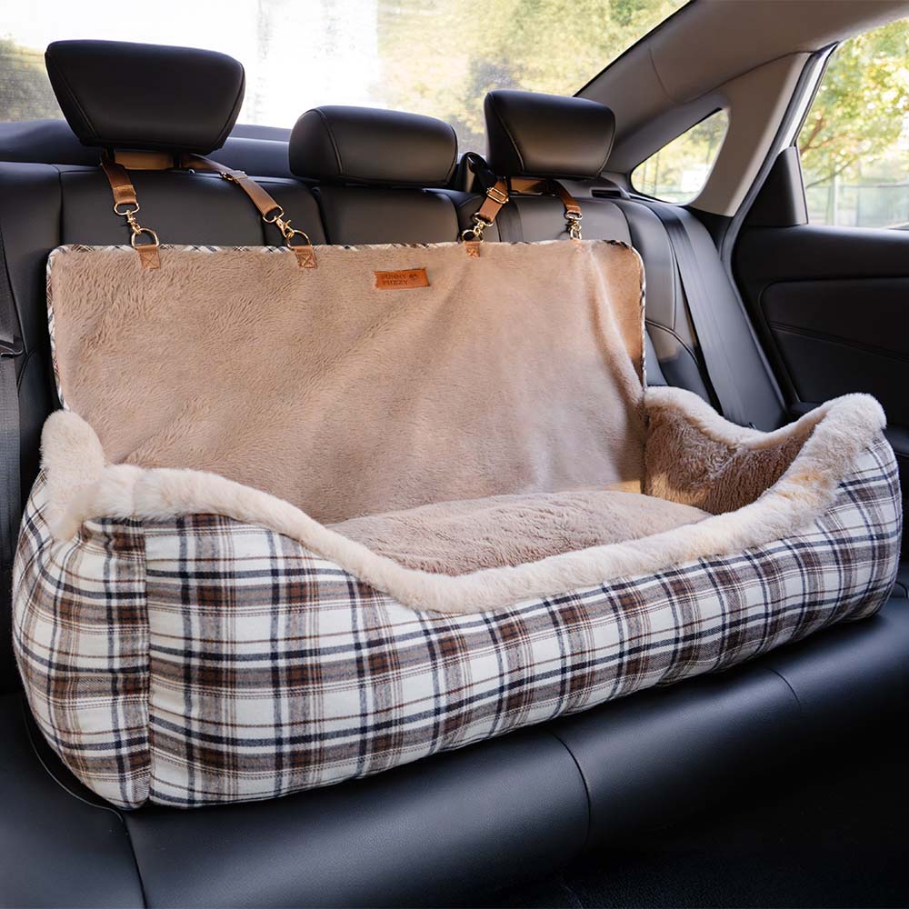 Plush Car Seat for Pets – RideSafe CozySeat-Khaki-Single-Nora Luxe