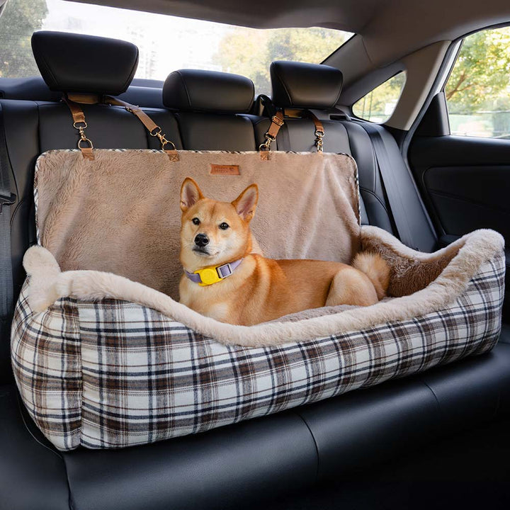 Plush Car Seat for Pets – RideSafe CozySeat-Khaki-Single-Nora Luxe