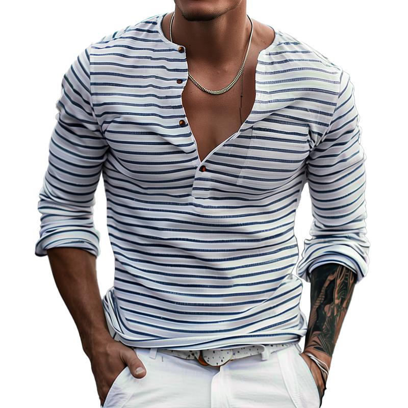 Striped Henley Shirt With Long Sleeves – Dorian
