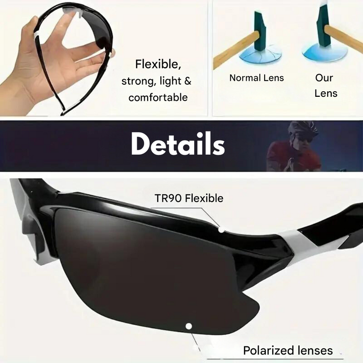 Polarised Sports Sunglasses - AdventureVision-Black and White-Nora Luxe