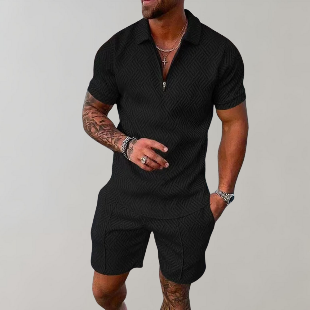 Polo and Shorts Summer Outfit for Men - Rafael-Black-S-Nora Luxe
