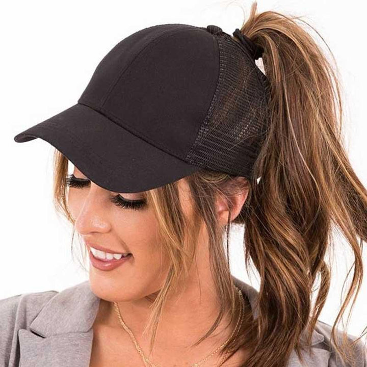 Ponytail Cap with Extra Opening – SkyShield-Black-Nora Luxe