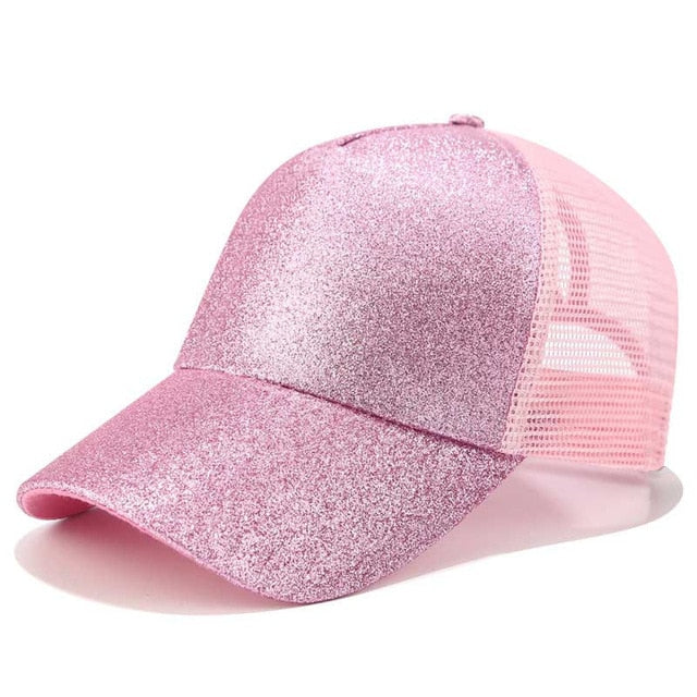 Ponytail Cap with Extra Opening – SkyShield-Pink Glitter-Nora Luxe