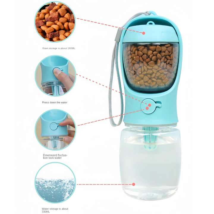Portable Dog Water Bottle & Food Container-Blue-300 ml-Nora Luxe