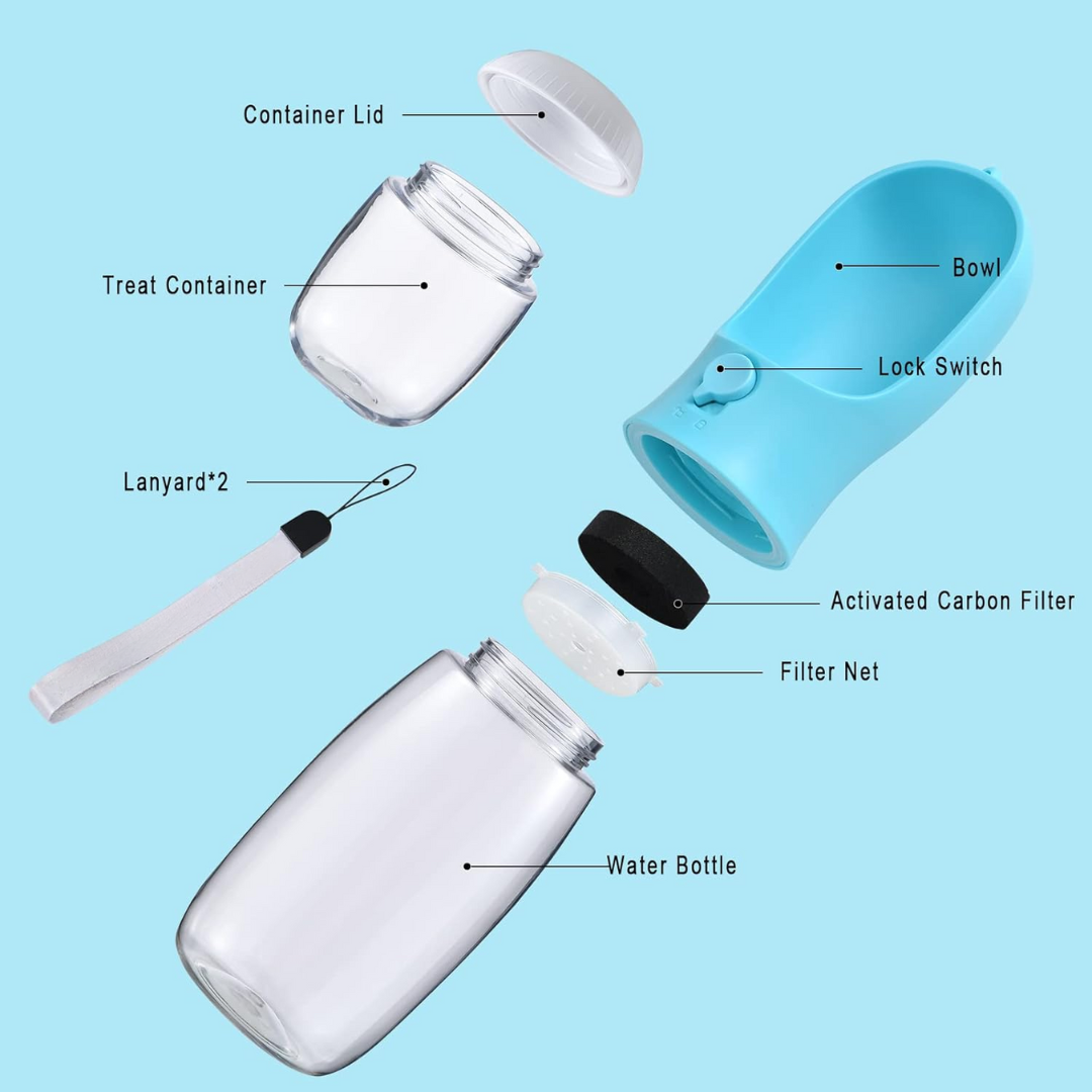 Portable Dog Water Bottle & Food Container-Blue-300 ml-Nora Luxe