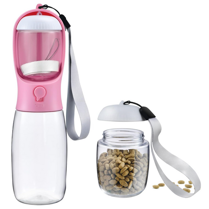 Portable Dog Water Bottle & Food Container-Pink-300 ml-Nora Luxe