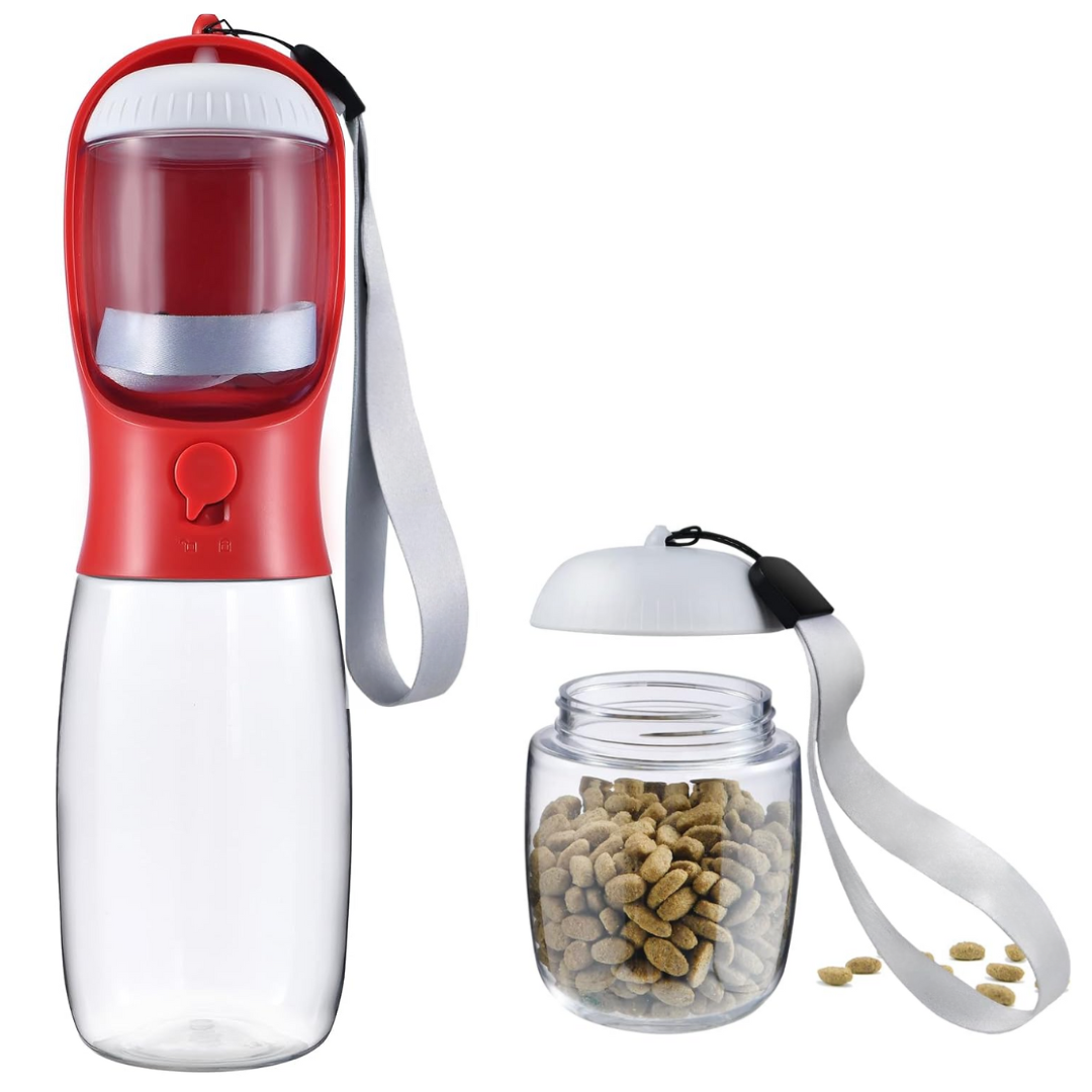 Portable Dog Water Bottle & Food Container-Red-300 ml-Nora Luxe