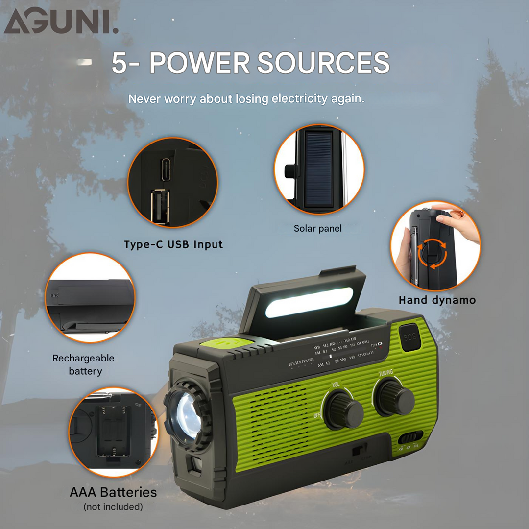 Portable Emergency Radio with Solar Power - PowerWave-Green-Nora Luxe