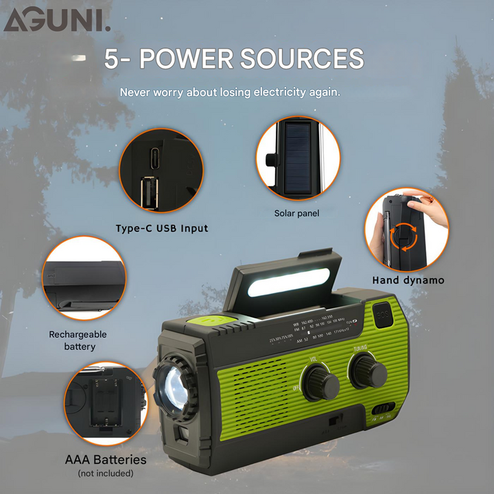 Portable Emergency Radio with Solar Power - PowerWave-Green-Nora Luxe