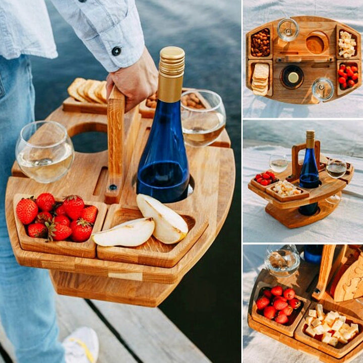 Portable Wooden Picnic Wine Table - WineNest-Nora Luxe