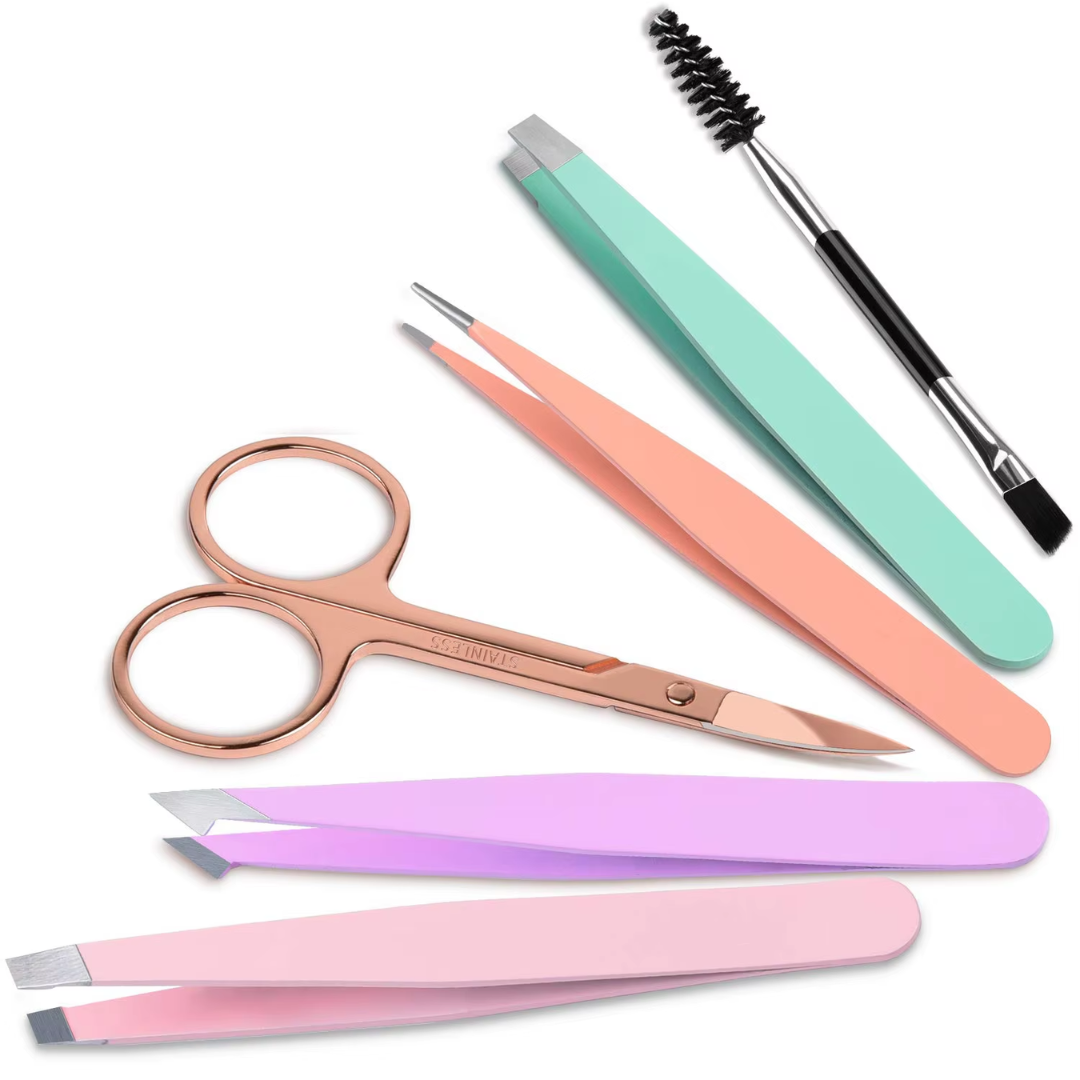 Precision Tweezer Set - 6-piece for Eyebrows with Travel Case-Multicolored-Nora Luxe