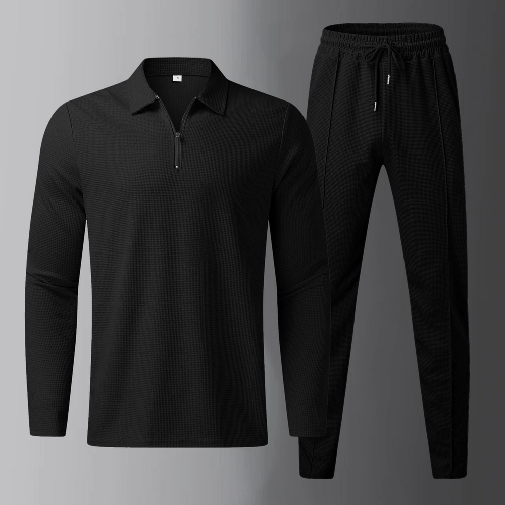 Premium men's leisure set with long-sleeve shirt and joggers – Elian-Black-S-Nora Luxe