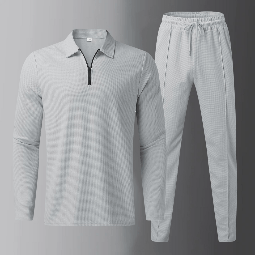Premium men's leisure set with long-sleeve shirt and joggers – Elian-Gray-S-Nora Luxe