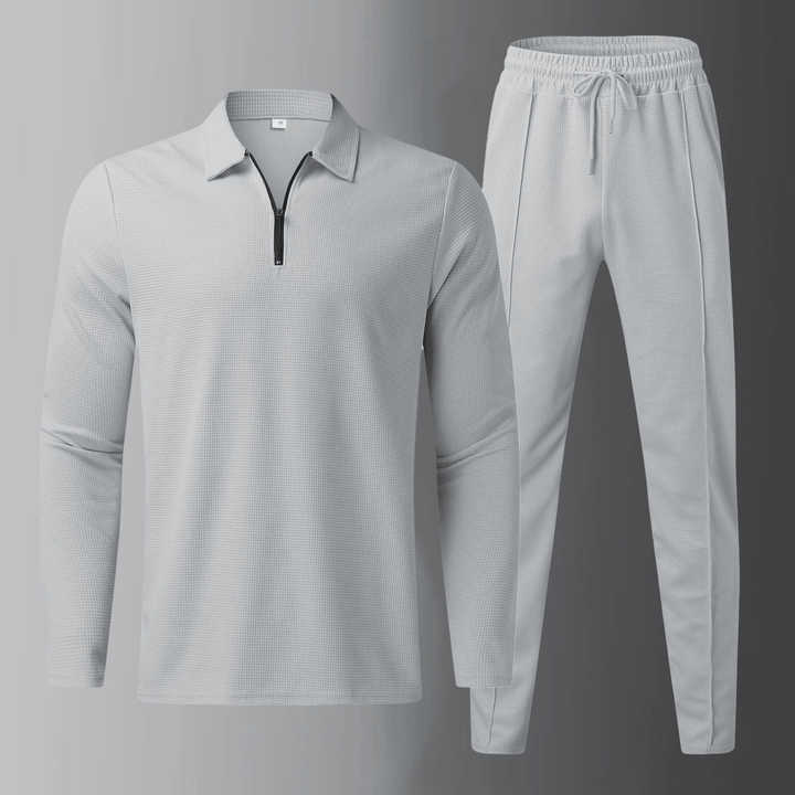 Premium men's leisure set with long-sleeve shirt and joggers – Elian-Gray-S-Nora Luxe