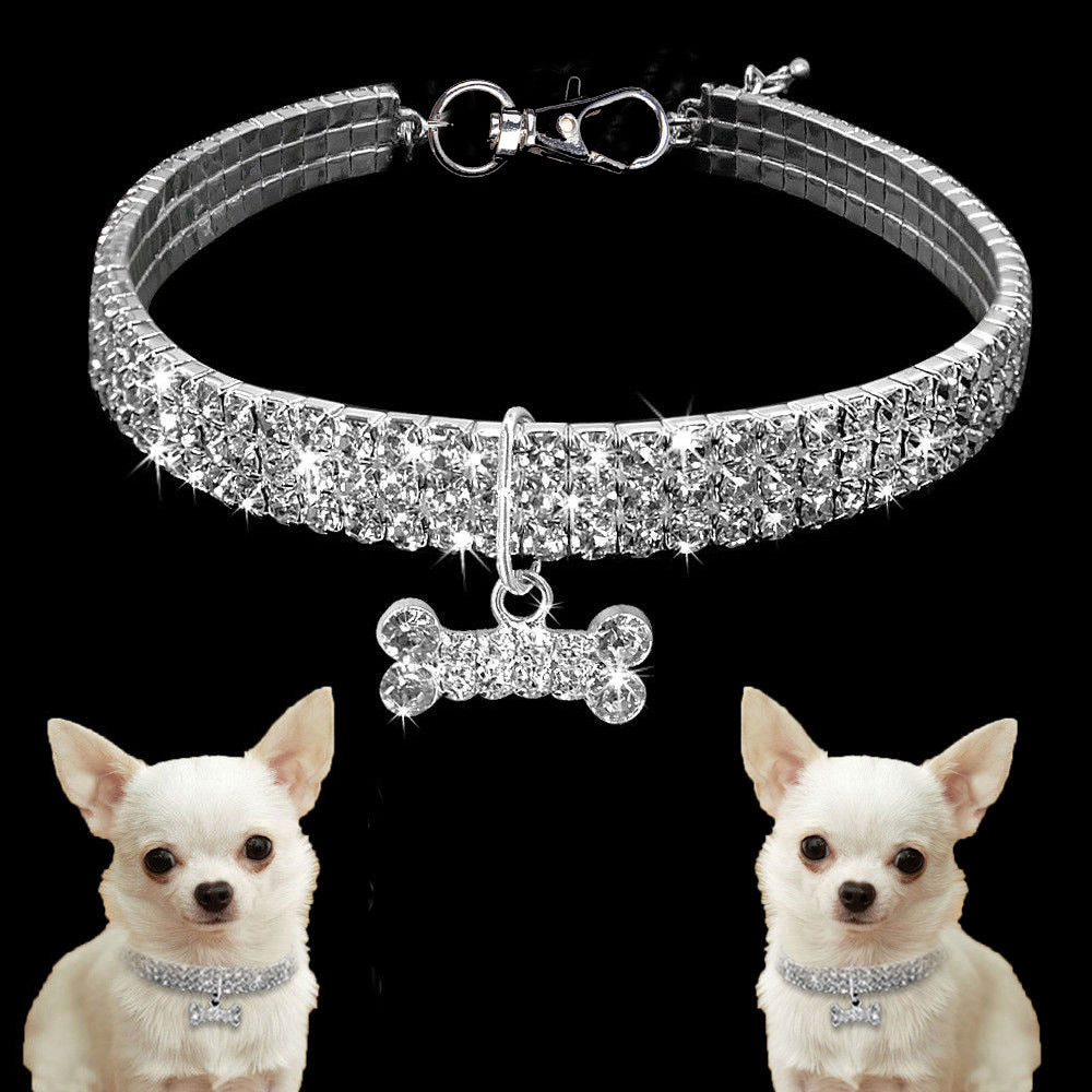 Premium Pet Collar - Bling It On-White-S 7.68 x 0.79 x 0.39 inches-Nora Luxe