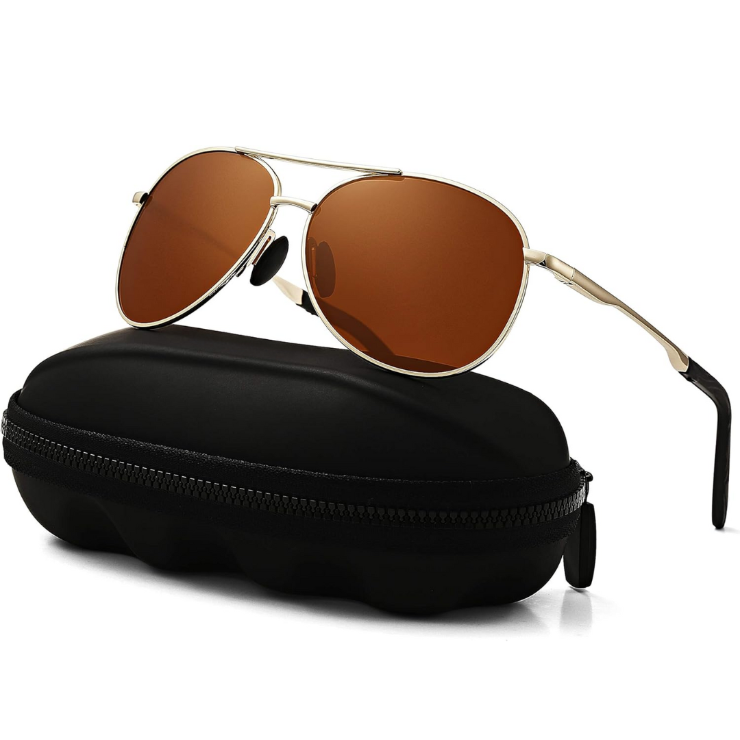 Premium Polarized Aviator Sunglasses - Joey-Gold Frame - Black Lens-Nora Luxe