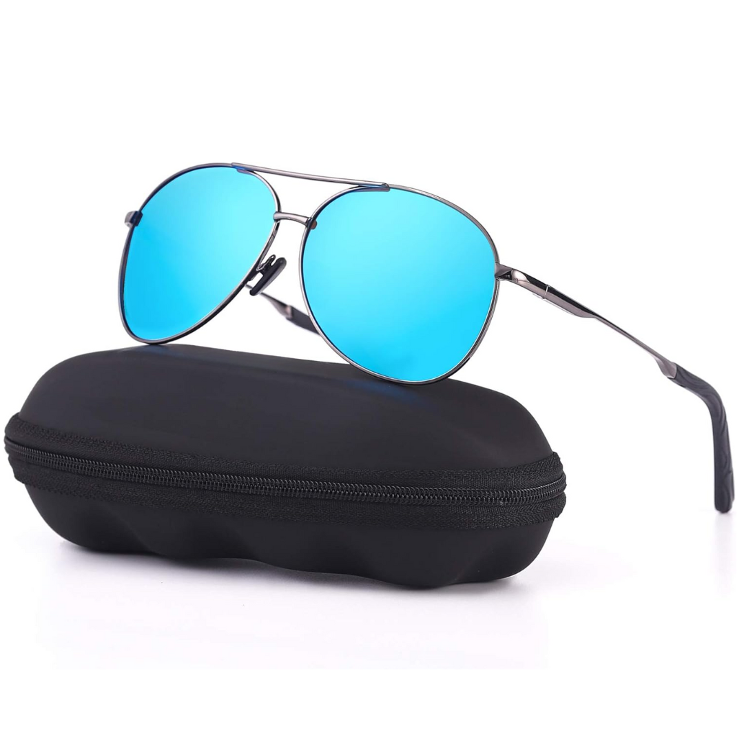 Premium Polarized Aviator Sunglasses - Joey-Gray frame - Blue lens-Nora Luxe