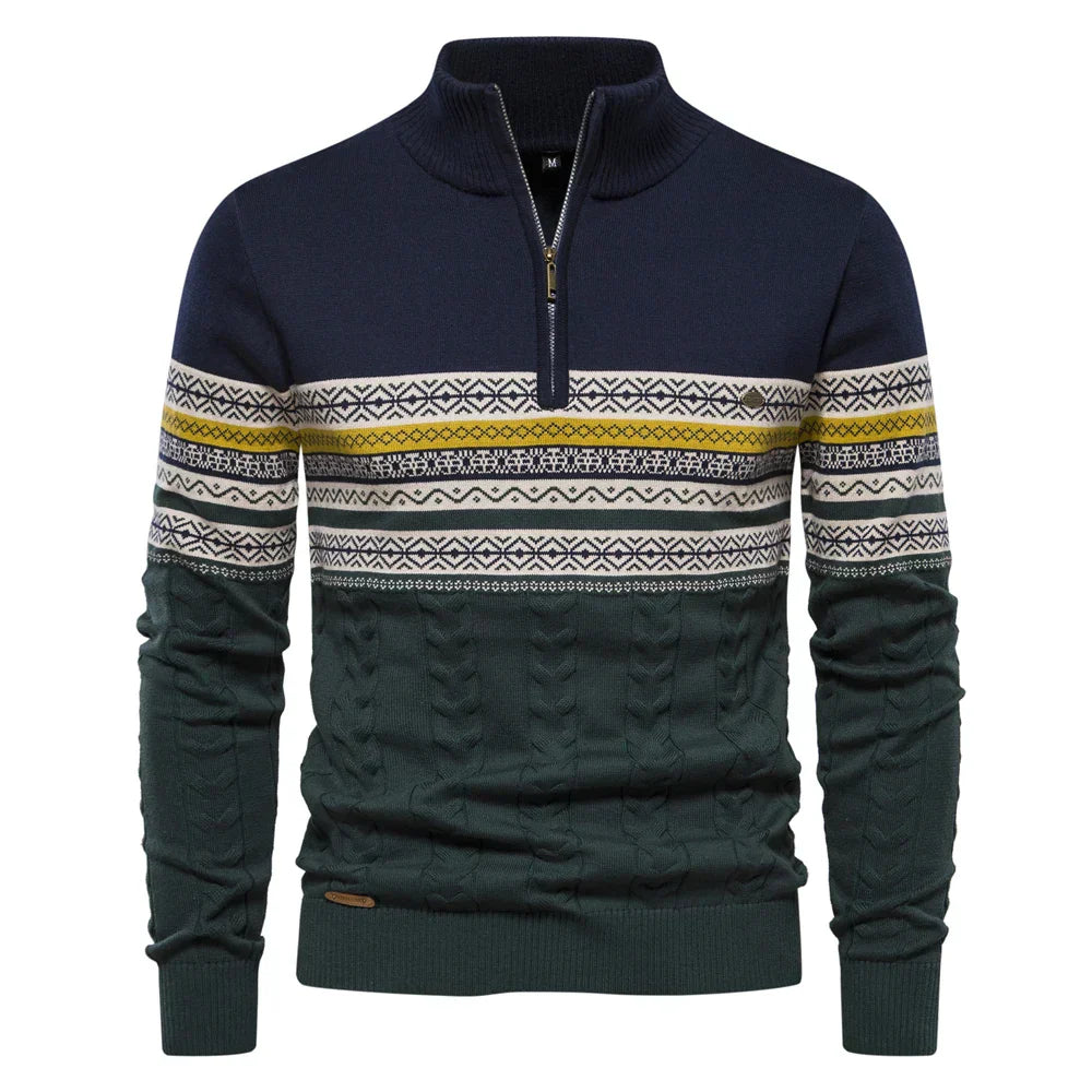 Premium Retro Pattern Sweater - Leo-Marine Blue-S-Nora Luxe