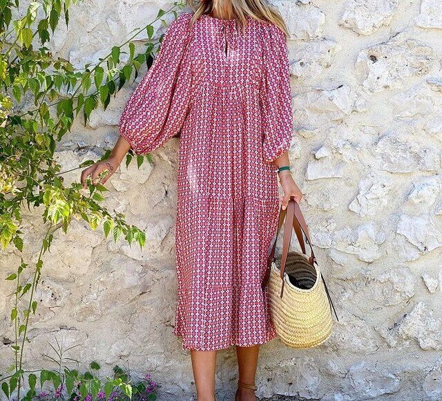 Printed maxi dress with waist band – Aurelia-Light pink-S-Nora Luxe