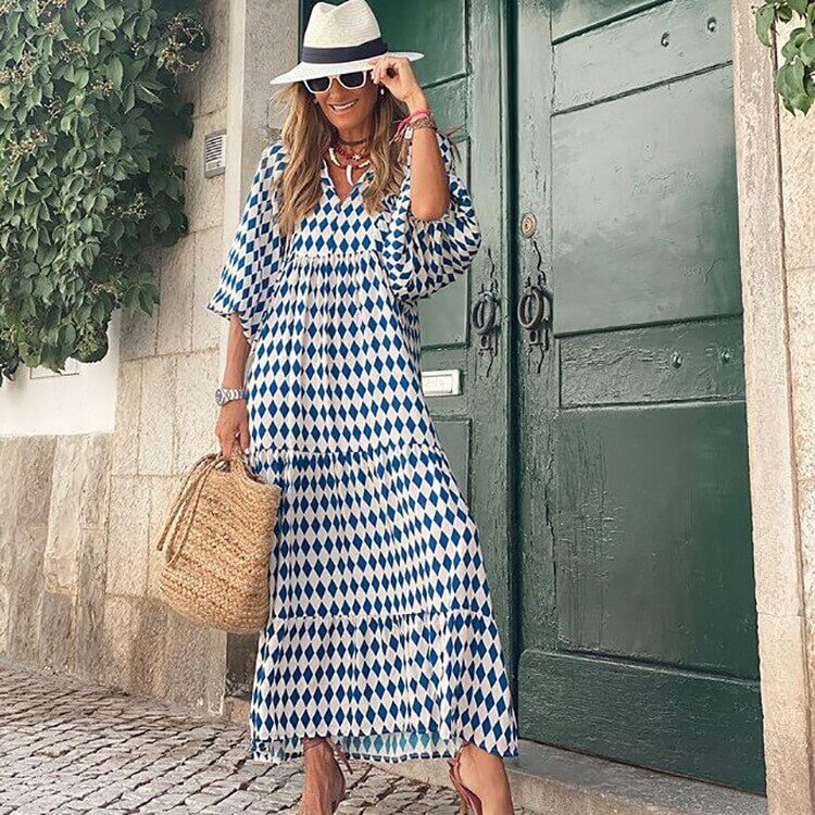 Printed maxi dress with waist band – Aurelia-Red-S-Nora Luxe