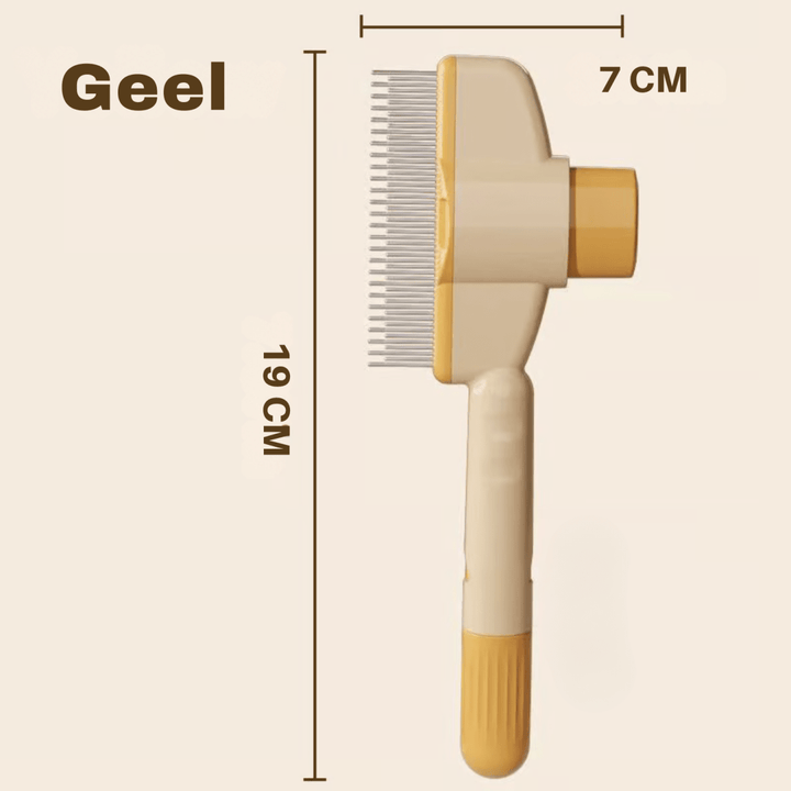Yellow comb shown upright with dimension lines marking its height and head width.