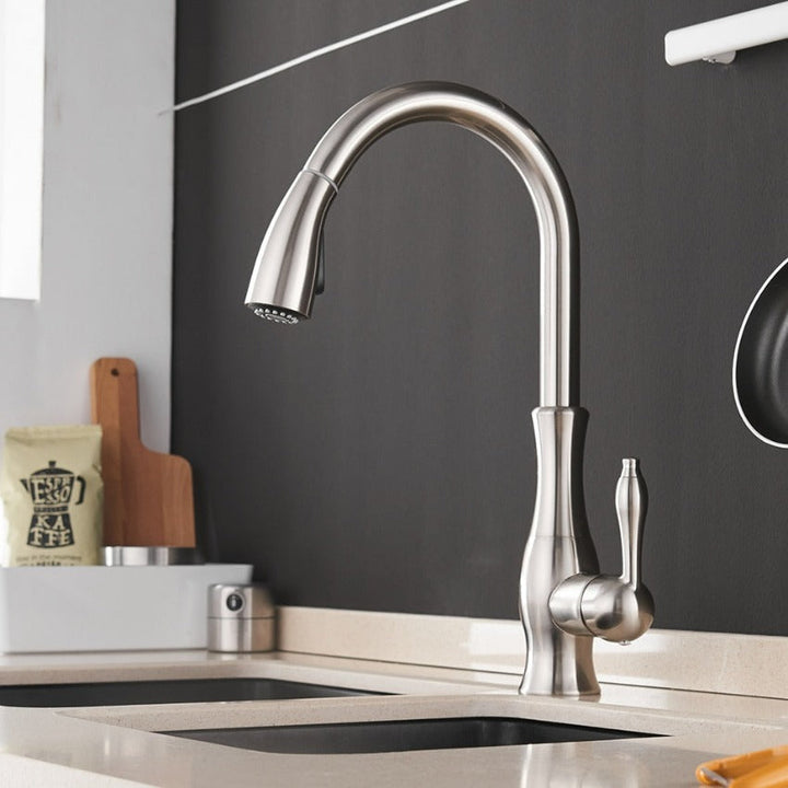 Pull-Out Kitchen Tap - FlexFlow-Brushed Steel-Nora Luxe