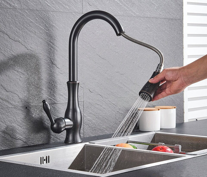 Pull-Out Kitchen Tap - FlexFlow-Brushed Steel-Nora Luxe